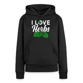 J’aime les herbes Herb Herb Jardin - Sweat à capuche Premium bio Femme - noir - Devant - Julia (174cm)