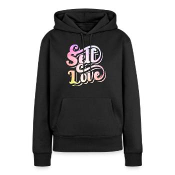 Amour de soi Amour de soi Positivement doux - Sweat à capuche Premium bio Femme - noir - Devant - Julia (174cm)