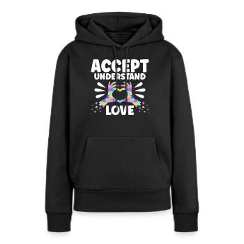Accepter Comprendre l’amour - Sweat à capuche Premium bio Femme - noir - Devant - Julia (174cm)