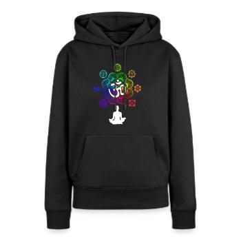 Symboles de chakra de méditation Les sept chakras - Sweat à capuche Premium bio Femme - noir - Devant - Julia (174cm)