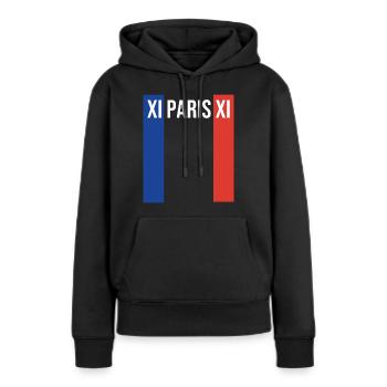 Paris XI Souvenir Arrondissement du Luxembourg - Sweat à capuche Premium bio Femme - noir - Devant - Julia (174cm)