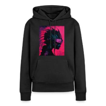 Rebellious Gaze: Cyberpunk in Red - Frauen Premium Bio Hoodie - Schwarz - Vorne - Julia (174cm)
