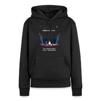Appuyez sur [X] pour remettre en question les choix de vie Spruch - Sweat à capuche Premium bio Femme - noir - Devant - Julia (174cm)