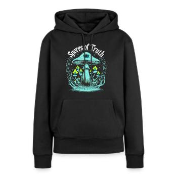 Champignon magique - Découverte de soi spirituelle - Sweat à capuche Premium bio Femme - noir - Devant - Julia (174cm)