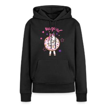 La magie de la licorne Donut - Sweat à capuche Premium bio Femme - noir - Devant - Julia (174cm)