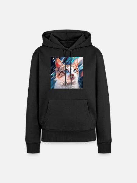 cute cat in art - Frauen Premium Bio Hoodie - Schwarz