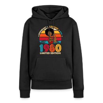 1980 Anniversary Woman Afro Limited Edition - Frauen Premium Bio Hoodie - Schwarz - Vorne - Julia (174cm)