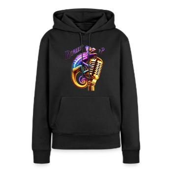 Lila-goldenes Chameleon auf Mikrofon Really - Frauen Premium Bio Hoodie - Schwarz - Vorne - Julia (174cm)