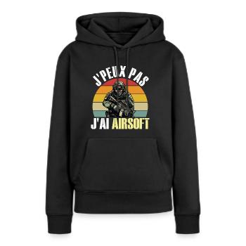 Je Peux Pas J'Ai Airsoft Humour Airsofteur - Sweat à capuche Premium bio Femme - noir - Devant - Julia (174cm)