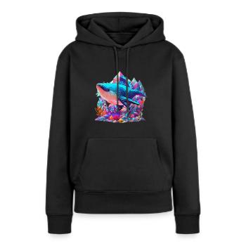 Geometrische Fauna, Wal, Geo wild - Frauen Premium Bio Hoodie - Schwarz - Vorne - Julia (174cm)