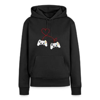 Gaming Love - Controller Hearts - Frauen Premium Bio Hoodie - Schwarz - Vorne - Julia (174cm)