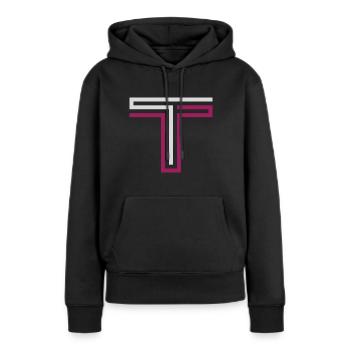 T Marque de vêtements - Sweat à capuche Premium bio Femme - noir - Devant - Julia (174cm)