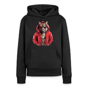 Streetstyle-Luchs | Luchs-Liebhaber - Frauen Premium Bio Hoodie - Schwarz - Vorne - Julia (174cm)