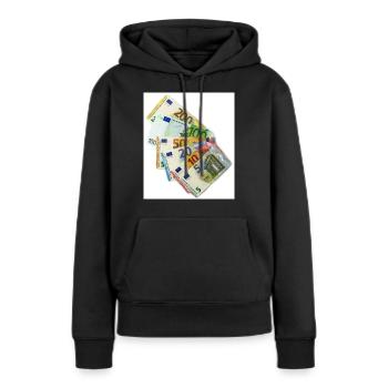 Billets en euros sur fond blanc - Sweat à capuche Premium bio Femme - noir - Devant - Julia (174cm)