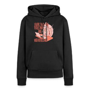 Développeur Web Développeur Web Développeur Web - Sweat à capuche Premium bio Femme - noir - Devant - Julia (174cm)