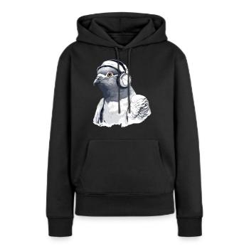 Zaki le pigeon audiophile - Sweat à capuche Premium bio Femme - noir - Devant - Julia (174cm)