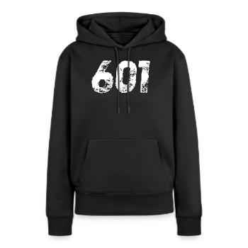 DDR  Trabi Kult Geschenkidee - Frauen Premium Bio Hoodie - Schwarz - Vorne - Julia (174cm)