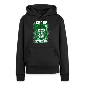 GET UP STAND UP - Sweat à capuche Premium bio Femme - noir - Devant - Julia (174cm)