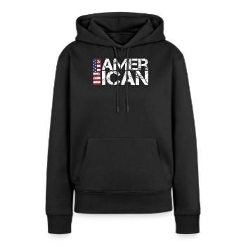 Américain - Sweat à capuche Premium bio Femme - noir - Devant - Julia (174cm)
