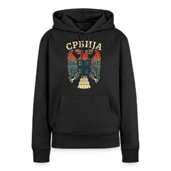 Serbien Wappen Kyrillisch - Frauen Premium Bio Hoodie - Schwarz - Vorne - Julia (174cm)