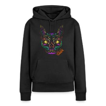 Frontdesign French Bulldog handmade by crashitz - Frauen Premium Bio Hoodie - Schwarz - Vorne - Julia (174cm)
