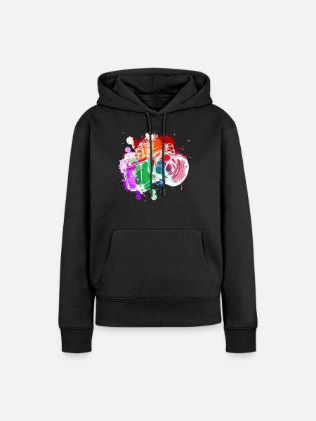 Farbenfrohe Kamera Kunst - Frauen Premium Bio Hoodie - Schwarz