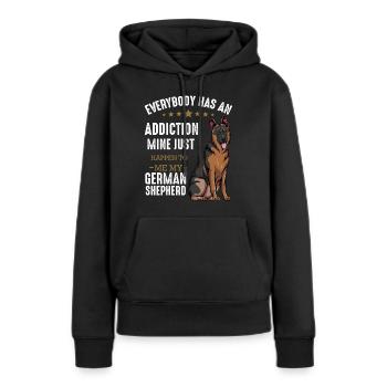 Mon addiction : Berger allemand - Sweat à capuche Premium bio Femme - noir - Devant - Julia (174cm)