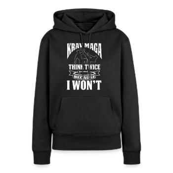 Krava Maga combattant combattante autodéfense - Sweat à capuche Premium bio Femme - noir - Devant - Julia (174cm)
