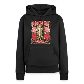 Engel-Putto mit Vintage-Rosen, Nostalgie-Scrapbook - Frauen Premium Bio Hoodie - Schwarz - Vorne - Julia (174cm)