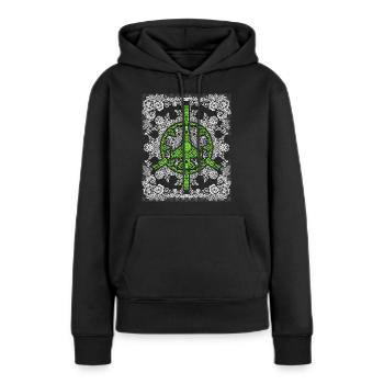 Frieden-Symbol, Friedenszeichen, Kampfjet No-War - Frauen Premium Bio Hoodie - Schwarz - Vorne - Julia (174cm)