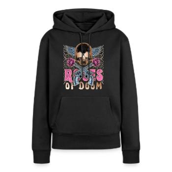 Crâne, revolver Colt, motif rose - Sweat à capuche Premium bio Femme - noir - Devant - Julia (174cm)