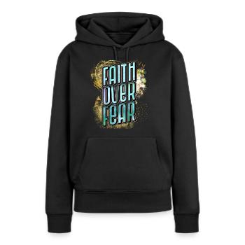 Christlicher Glaube, Jesus Christus, Bibel Spruch - Frauen Premium Bio Hoodie - Schwarz - Vorne - Julia (174cm)