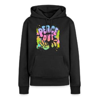 Peace-Out, Frieden-Symbol Friedenszeichen, 70er - Frauen Premium Bio Hoodie - Schwarz - Vorne - Julia (174cm)