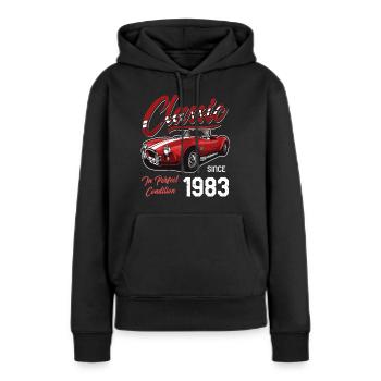 Je ne suis pas vieux Je suis une voiture classique vintage née en 1983 - Sweat à capuche Premium bio Femme - noir - Devant - Julia (174cm)