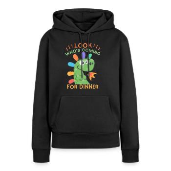 Drôle d’invitation dinosaure à dîner - Sweat à capuche Premium bio Femme - noir - Devant - Julia (174cm)