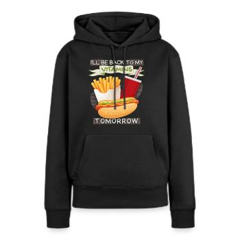 Junk-Food, Fast Food, Hotdog lustiger Spruch - Frauen Premium Bio Hoodie - Schwarz - Vorne - Julia (174cm)