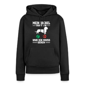 Dackel Ruft An Dachshund Teckel - Frauen Premium Bio Hoodie - Schwarz - Vorne - Julia (174cm)