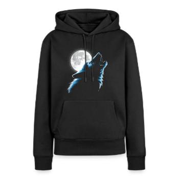 Loup hurlant à la lune - Sweat à capuche Premium bio Femme - noir - Devant - Julia (174cm)