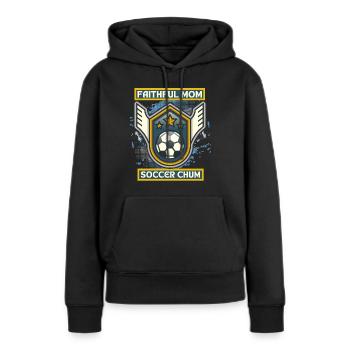 Soccer Mom, lustiger Spruch, Fußball-Mama - Frauen Premium Bio Hoodie - Schwarz - Vorne - Julia (174cm)