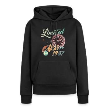 Limited edition 1987 - cadeau anniversaire vintage - Sweat à capuche Premium bio Femme - noir - Devant - Julia (174cm)
