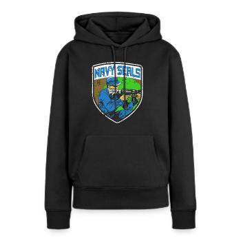 Cool Vintage NAVY Seals Navy Army Soldier Designs - Sweat à capuche Premium bio Femme - noir - Devant - Julia (174cm)
