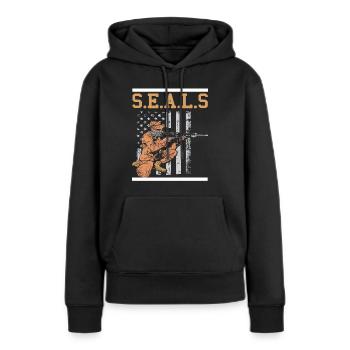 S.E.A.L.S Retro Patriotic U.S. NAVY Seals T-Shirt - Sweat à capuche Premium bio Femme - noir - Devant - Julia (174cm)