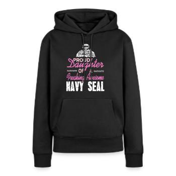 Fière fille d’un impressionnant NAVY Seal - Sweat à capuche Premium bio Femme - noir - Devant - Julia (174cm)