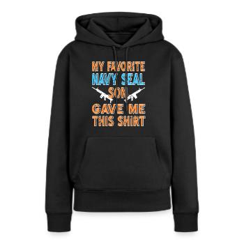 Mon fils préféré des NAVY Seal a donné à cette chemise rétro - Sweat à capuche Premium bio Femme - noir - Devant - Julia (174cm)