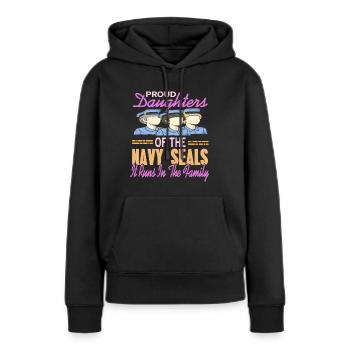 Fiers fils des Navy Seals qu’il gère en famille - Sweat à capuche Premium bio Femme - noir - Devant - Julia (174cm)