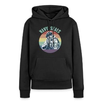 NAVY Seals Retro Proud Navy Army Designs - Sweat à capuche Premium bio Femme - noir - Devant - Julia (174cm)