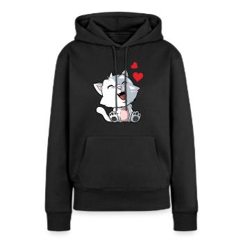 Chaton - chat mignon avec des cœurs - Sweat à capuche Premium bio Femme - noir - Devant - Julia (174cm)