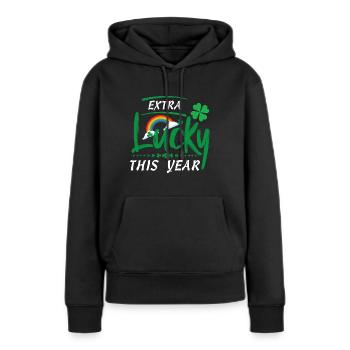 Extra chanceux cette année - Sweat à capuche Premium bio Femme - noir - Devant - Julia (174cm)