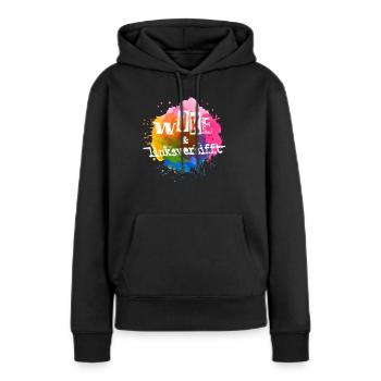 Selbstironie: WOKE & linksversifft - Frauen Premium Bio Hoodie - Schwarz - Vorne - Julia (174cm)