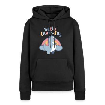 Dinosaures kawaii. Arc-en-ciel, bonjour-jeudi - Sweat à capuche Premium bio Femme - noir - Devant - Julia (174cm)